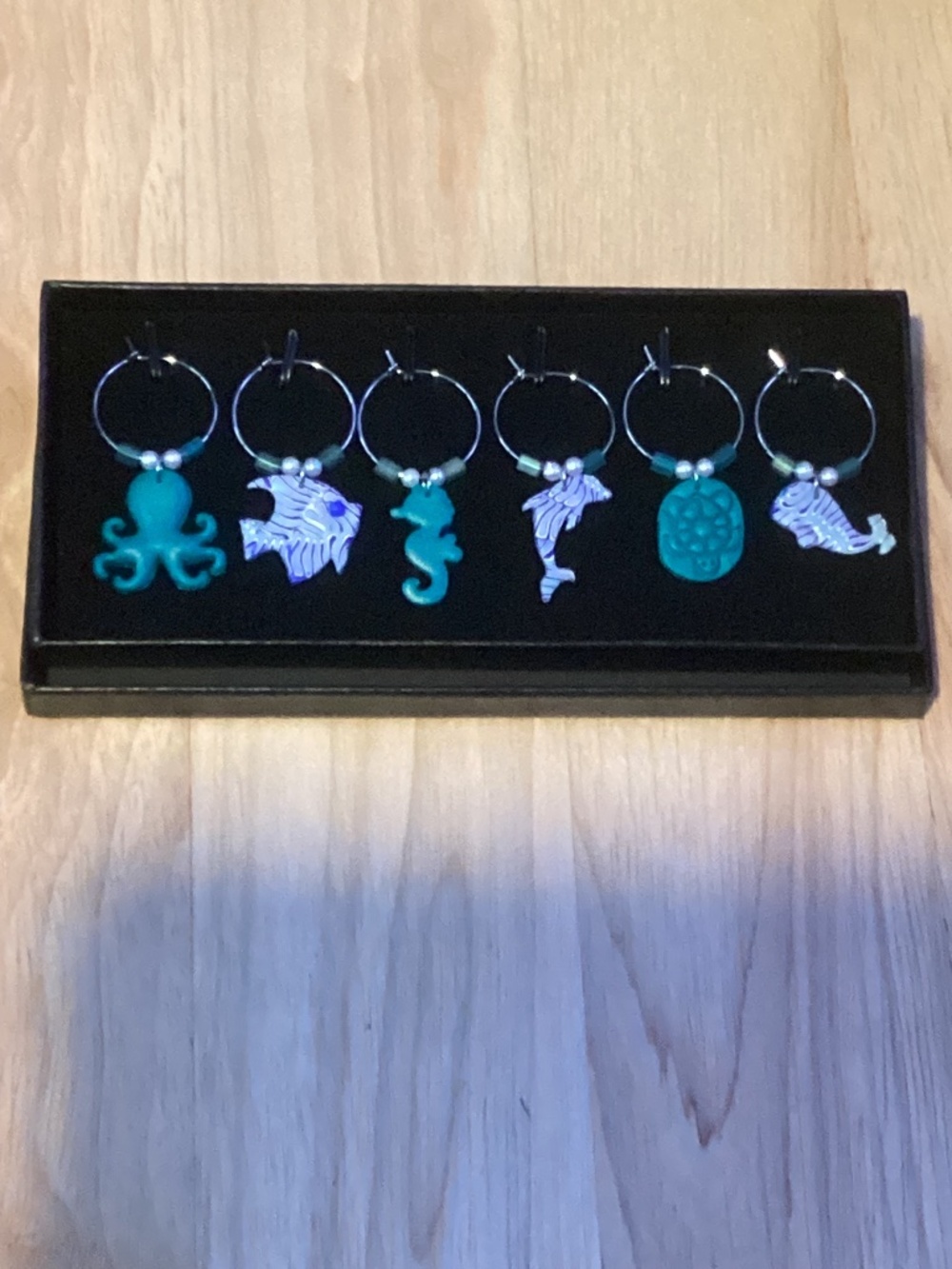 Handcrafted “Teal/Blue” Beach Themed Beverage Charms